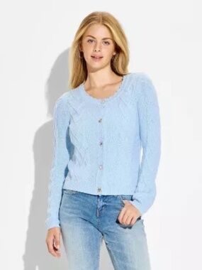 NWT Wild Fable Light Blue Heart Cable Cardigan S Cute Cozy